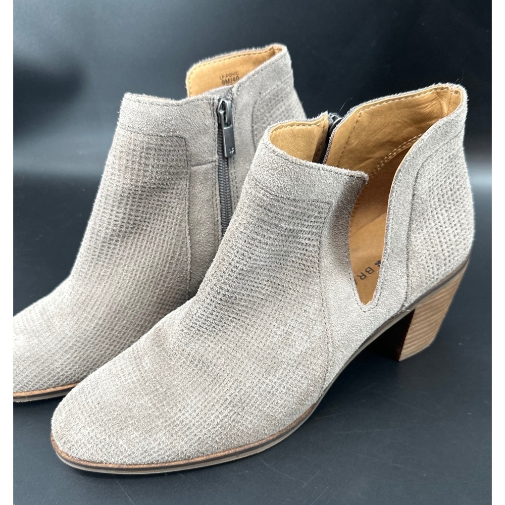 Lucky Brand Ponic Gray Perforated Suede Side Cutout Ankle Booties Womens‎ 9M
